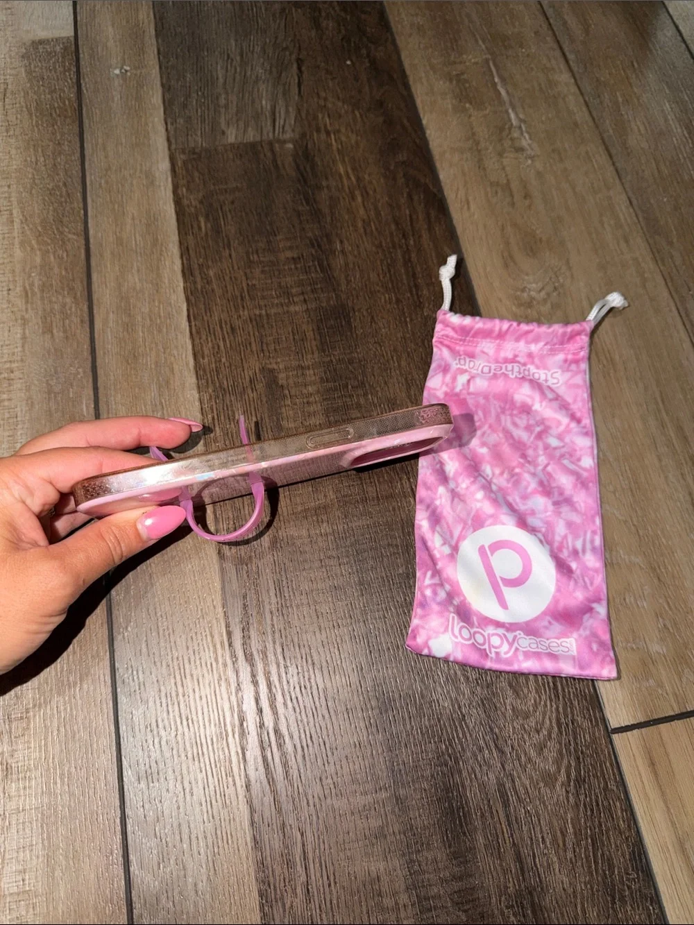 Loopy Case Pink Opal Shell Iridescent Glitter with Loop Grip iPhone 14 Pro Max